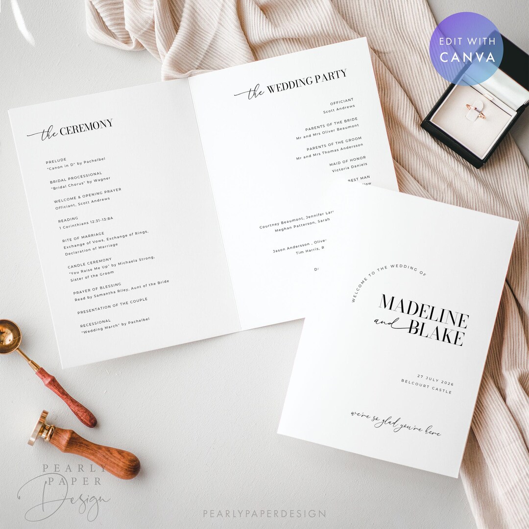 Wedding Program Booklet Template, Modern Wedding Ceremony Program ...