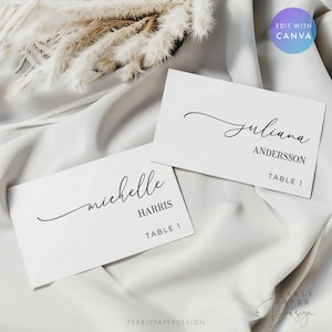 Minimalist Wedding Place Cards Template: Modern Seating, Editable Canva Design (Digital Download