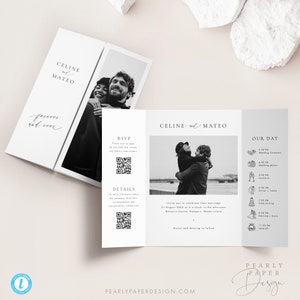 Klappkarte Hochzeitseinladung Vorlage Download, Klappkarte mit QR Code, Printable Hochzeitseinladung, Moderne Hochzeitseinladung Set #CELINE