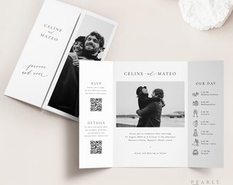 Ladda ner mall för gatefold-bröllopsinbjudningar, gatefold med QR-kod, utskrivbar bröllopsinbjudan, modernt bröllopsinbjudningsset #CELINE
