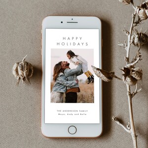 Electronic Photo Holiday Card Template, Digital Modern Christmas E-vite, Paperless Happy Holidays Photo Text message Templett image 2