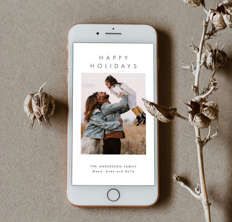 Electronic Photo Holiday Card Template, Digital Modern Christmas E-vite, Paperless Happy Holidays Photo Text message Templett image 2