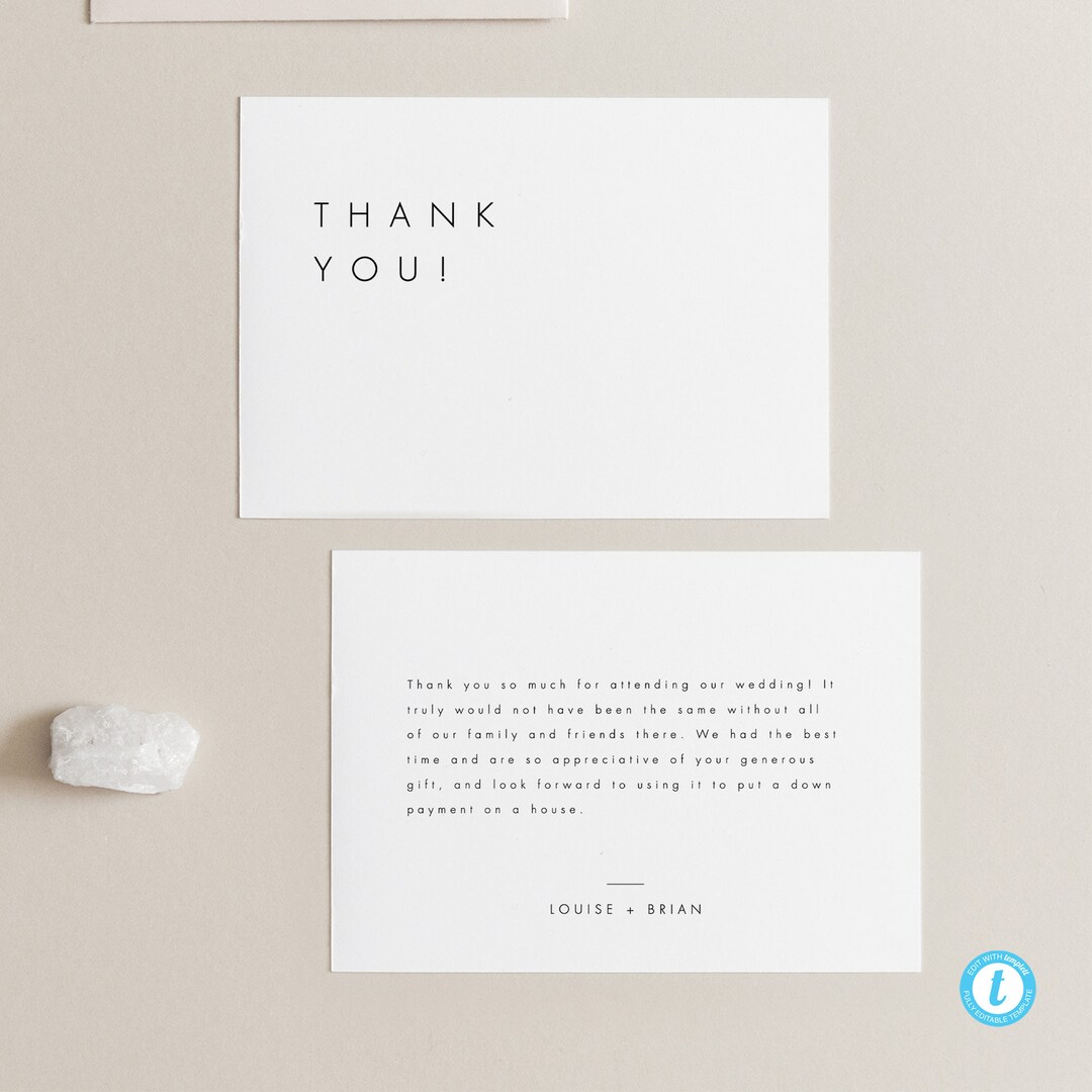 Minimalist Wedding Thank You Template Download Printable Thank You Card ...