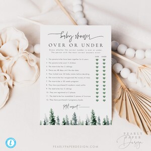Rustic Baby Shower Over or Under Game Template, Boho Baby Shower Games, Printable Baby Over or Under Shower Game, Templett #M068