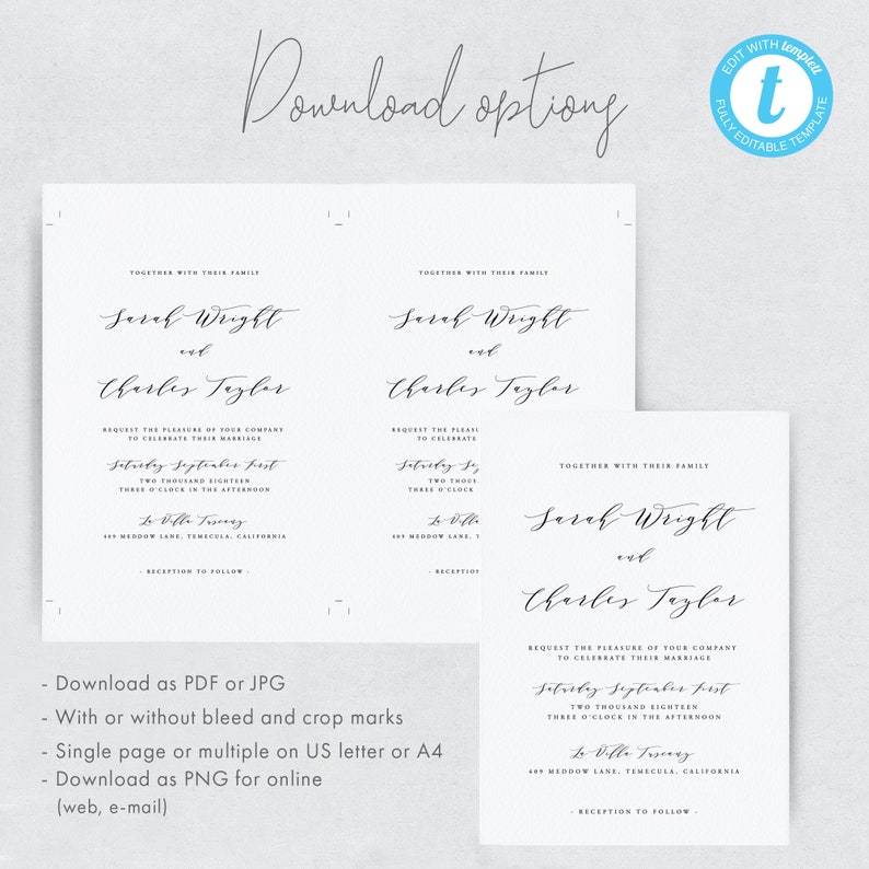 Classic Wedding Invitation Template Simple and Modern Wedding invite Editable Wedding Invitation DIY invite Templett 14 image 8