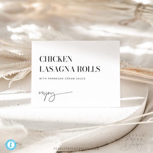 Modern Buffet Card Template, Minimalist Wedding Buffet Label, Modern Buffet Label, Wedding Buffet Cards, Printable Food Cards, Templett #059