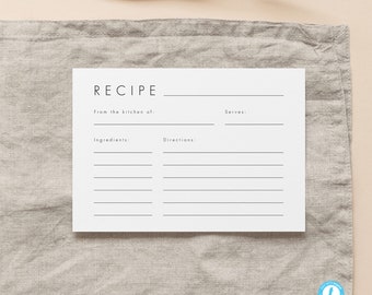 Minimalist Recipe Card Personalized recipe Template Download Modern Bridal Shower Recipe Insert DIY Bridal Shower Insert 21