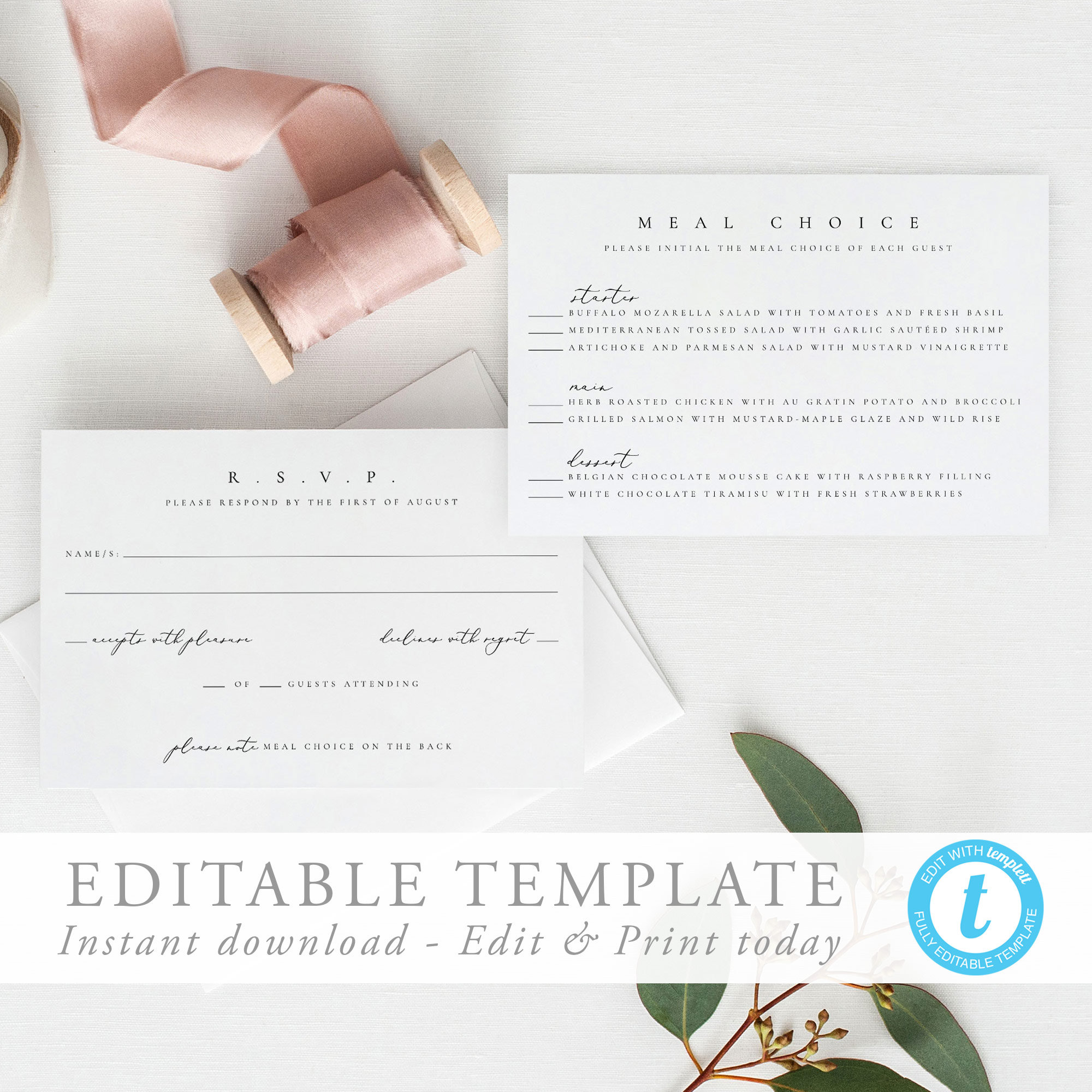 RSVP Card With Meal Option and Menu Modern Wedding Response Etsy Canada RSVP Card With Meal Option and Menu Modern Wedding Response Etsy Canada