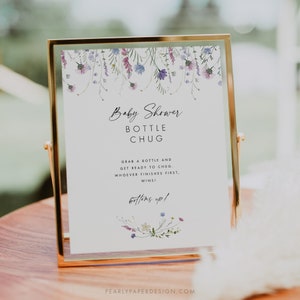 Bottle Chug Game Sign Template, Wildflower Baby Game Sign, Boho Floral Baby Shower Drink Game, Baby Shower Game Download, Templett #081