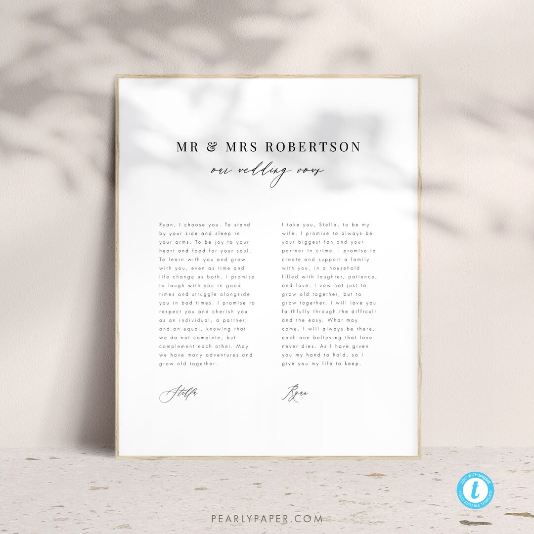 Printable Wedding Vows Template Download Anniversary Gift Wedding Vow ...