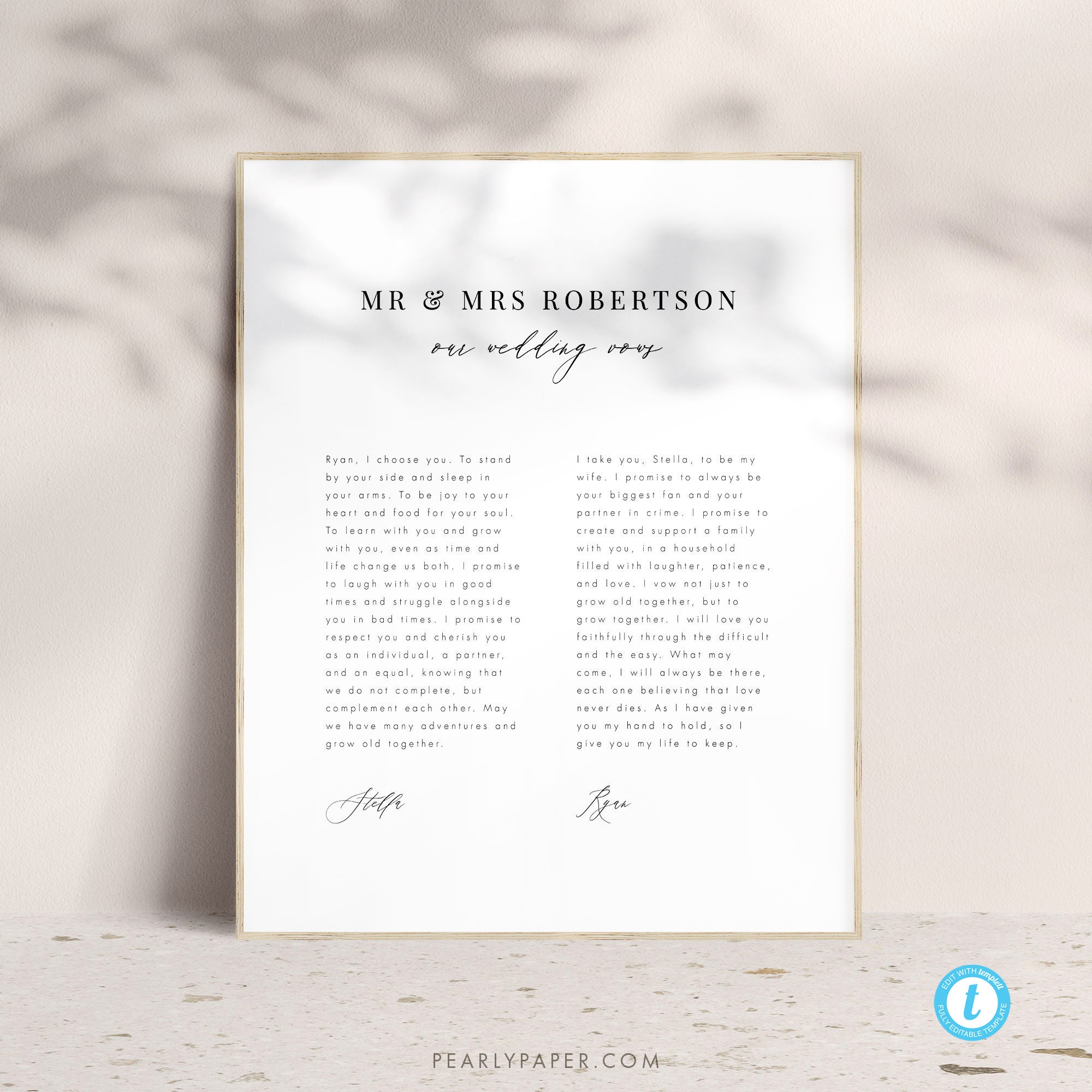 Printable Wedding Vows Template Download Anniversary Gift | Etsy