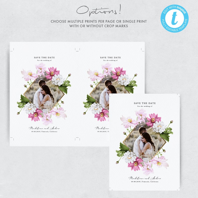 Photo Save the Date Printable Invitation Template, Templett, floral invitation elegant printable wedding invite Wedding DIY 13 image 6