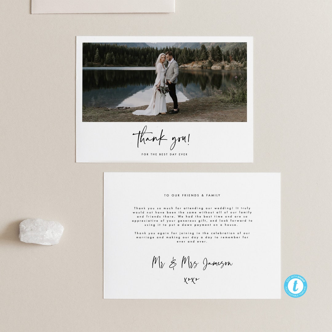 Modern Wedding Thank You Template Printable Thank You Card With Photo ...