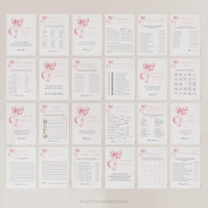 Pink Baby Shower Game Bundle, Pink Bow Baby Game Bundle Template, Coquette Baby Girl Game Download, Editable Shower Game #088