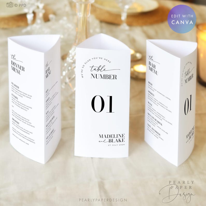 Trifold Table Number Template, Modern Wedding Menu, Printable Trifold ...