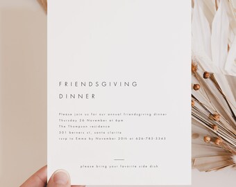 Plantilla minimalista para invitación a cena de Acción de Gracias con amigos, invitación moderna para cena de Acción de Gracias con amigos, invitación imprimible para cena de otoño, plantilla editable n.° 21
