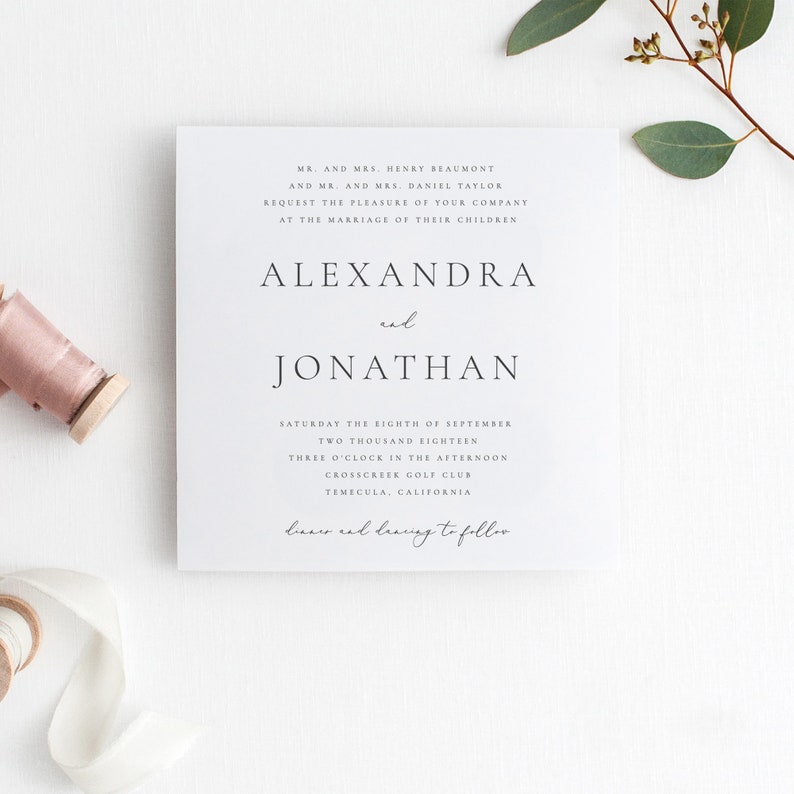 Square Wedding Invitation Template Templett Simple Etsy