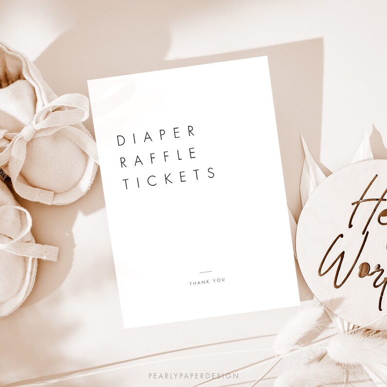 Diaper Raffle Ticket Sign Template, Minimalist Baby Shower Game