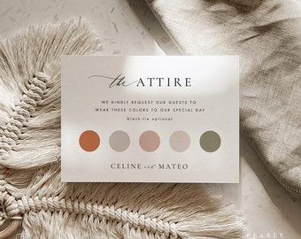 Wedding Attire Card Template, Neutral Wedding Color Palette Insert