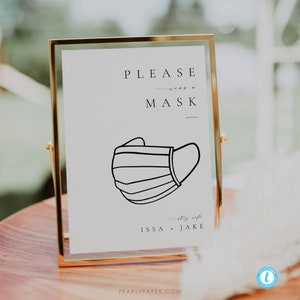 Printable Mask Wedding Sign Template, Wear a Mask Sign, Minimalist Modern Social Distance Sign, Instant Download, Templett #ISSA