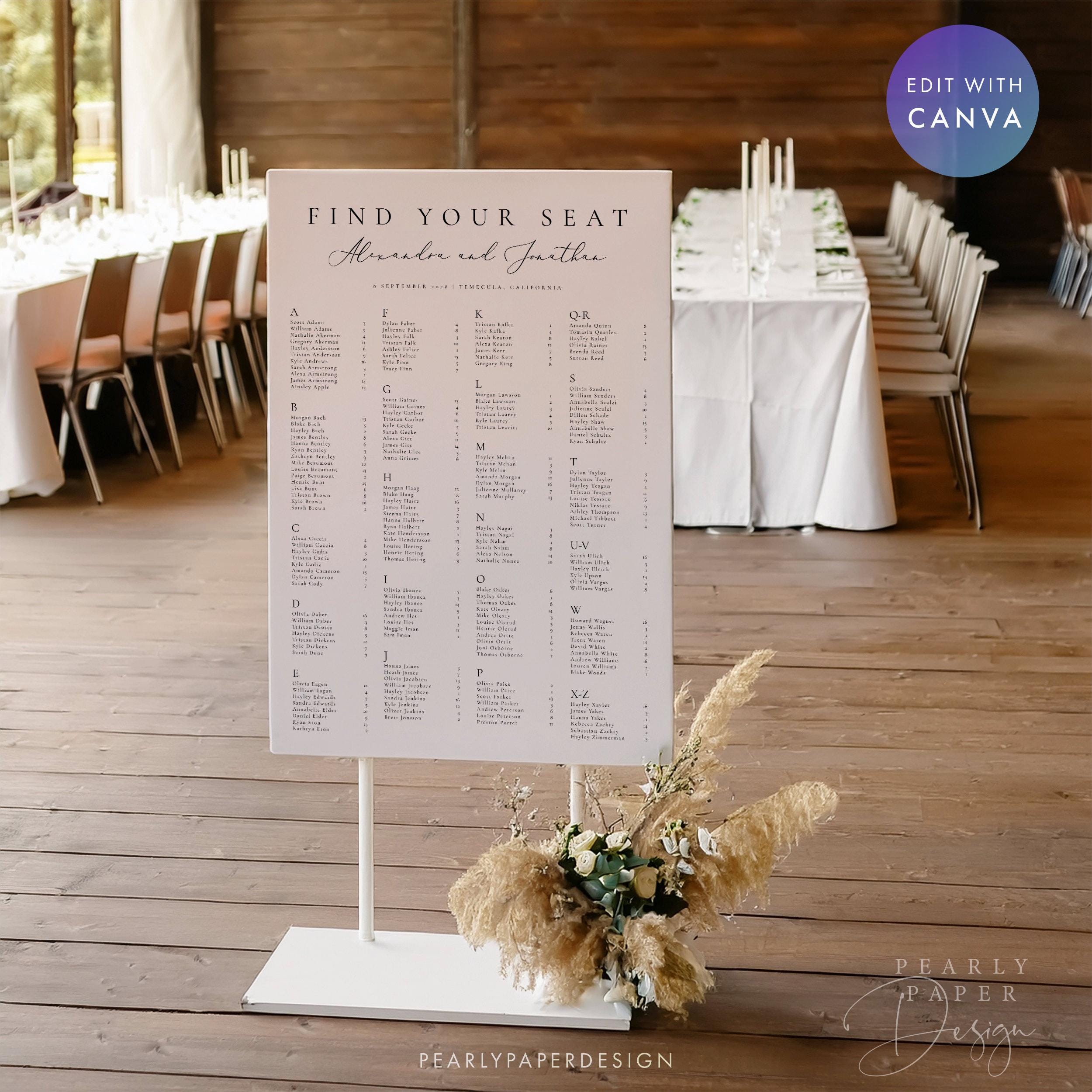 Alphabetical Seating Chart Template, Minimalist Wedding Seating Sign ...