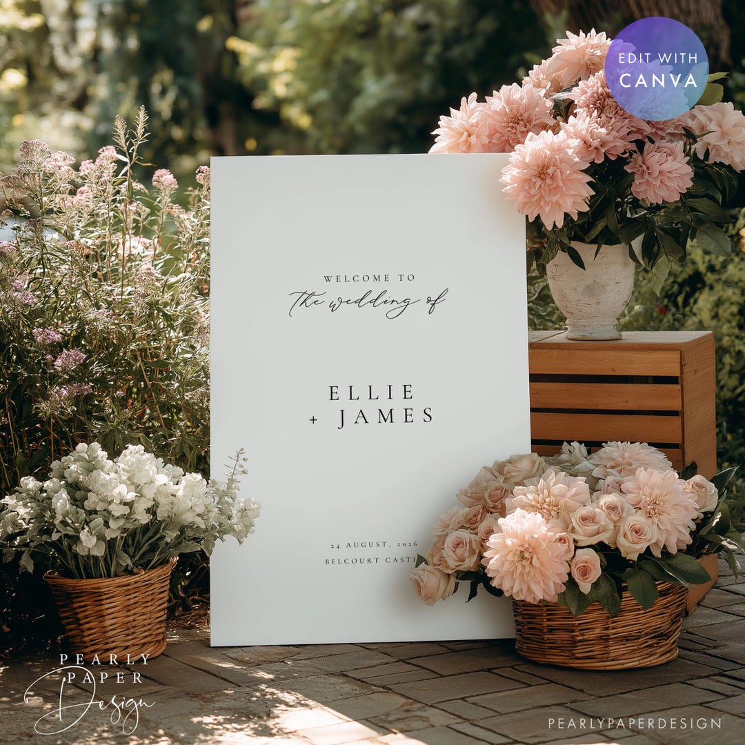 Elegant Wedding Welcome Sign Template, Minimalist Welcome Wedding Sign ...