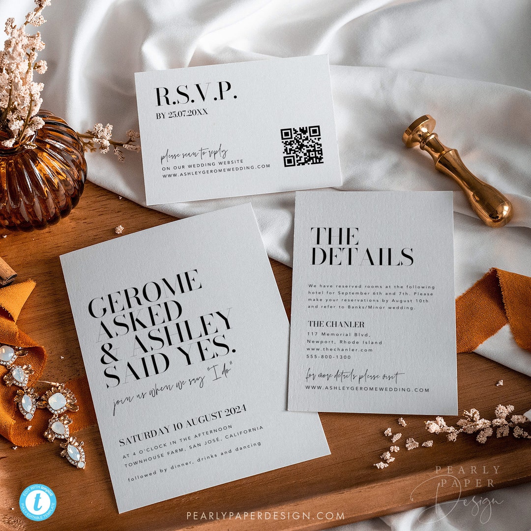 Modern Wedding Invitation Template, Printable Wedding Invite ...