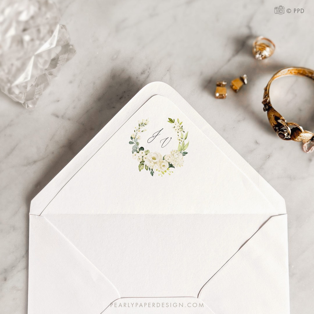 Floral Envelope Liner Template, White Floral Liner, Monogram Envelope ...