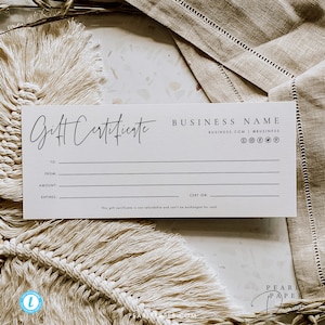 Small Business Gift Certificate Template, Modern Gift Voucher Template, Editable Gift Card Template, Modern Gift Certificate Templett #B07