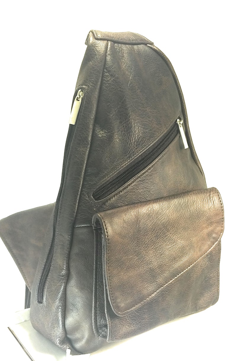 Backpack Kangaroo Pocket Chocolate Distress Leather Body Crossbag