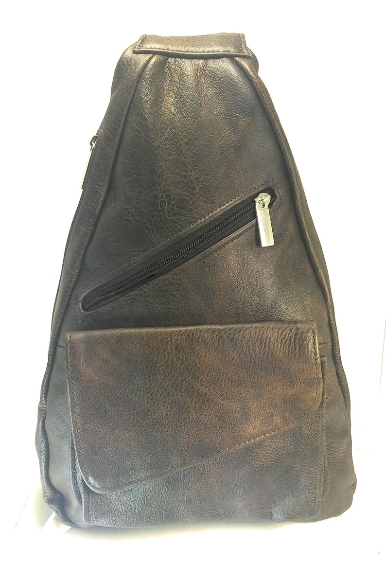 Backpack Kangaroo Pocket Chocolate Distress Leather Body Crossbag