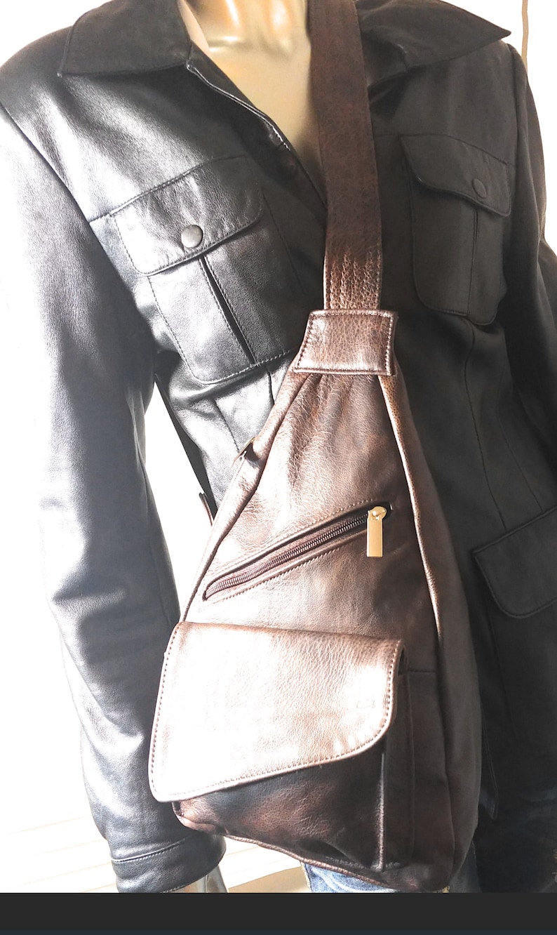 Backpack Kangaroo Pocket Chocolate Distress Leather Body Crossbag