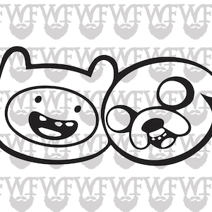 May include: Black and white line art illustration of Finn the Human and Jake the Dog from the animated television series Adventure Time.