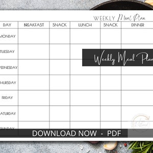 Printable Weekly Meal Plan with Snack Sections | INSTANT DOWNLOAD | Weekly Meal Planner | Menu | PRINTABLE