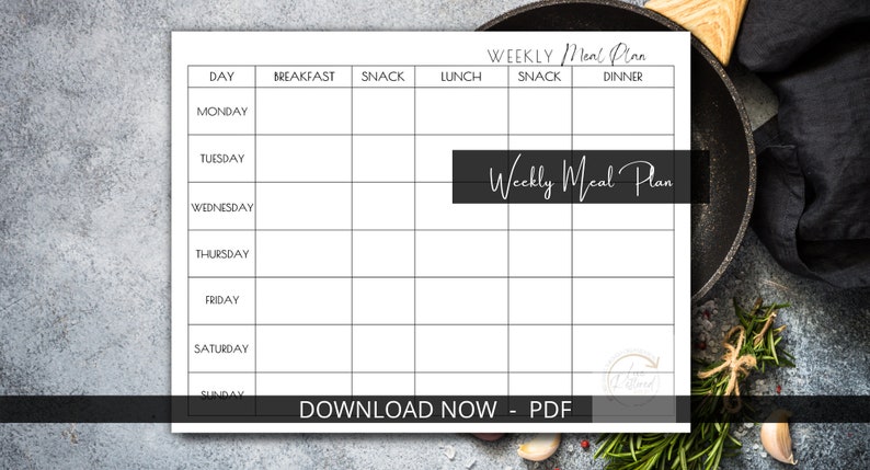Printable Weekly Meal Plan With Snack Sections INSTANT DOWNLOAD Weekly ...