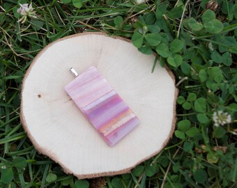 Fused Glass Pendant - Abstract Pink Stripe Dichrome Design - Handmade Necklace - Women's Jewelry - Glass Art - Stained Glass