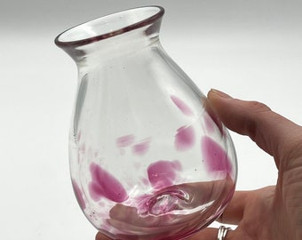 Clear and Ruby Scrappy Drop Vase - Handblown - glassblowing, glass art - transparent, pink