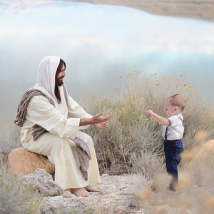 Jesus Christus sitzen mit Kindern digitale Kulisse/Hintergrund plus Extra-Overlay für Blending!