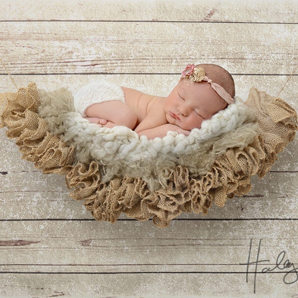 Newborn Digital Backdrop, Background Rustic Organic Burlap Hammock White Barn Backdrop, 2 Versions!