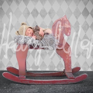 Vintage Red Rocking Horse Newborn Digital Backdrop/Background