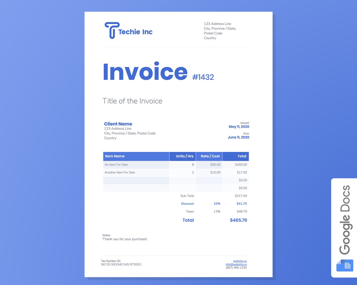 editable invoice template for google docs with google sheets etsy