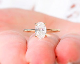 Oval Diamond Engagement Ring, Oval Diamond Ring, Dainty Yellow Gold Engagement Ring, Natural Diamond Ring, 14k Gold Diamond Engagement Ring