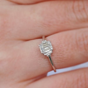 Emerald Cut White Gold Ring, Ring Engagement Emerald Diamond, Emerald Gold Ring, Art Deco Ring, White Gold Natural Diamond Ring