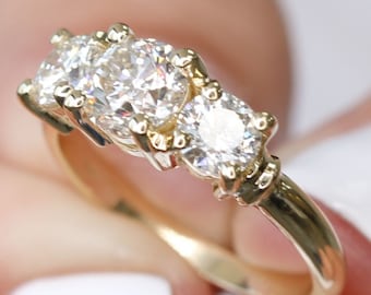 3 Stone Minimalist Three Diamond Stone Engagement 2 Carat Ring