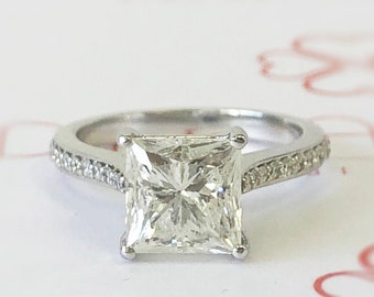 2 carat Princess Cut Diamond Engagement Ring, Square Diamond Engagement Ring, 14K White Gold Diamond Ring