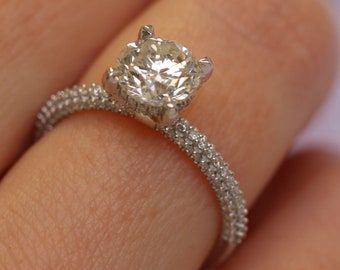 Hidden Halo Engagement Ring, 1.5 Carat Engagement Ring, Halo Engagement Ring, 14K White Gold