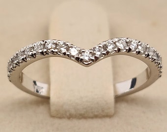White Gold Chevron Diamond Ring, V Shape Diamond Wedding Band, Stackable Matching Band, , White Gold, V Shape Band