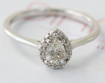 Pear Shaped Diamond Ring, Pear Cut Diamond 14K White Gold, Pear Shaped Real Diamod Engagement Ring