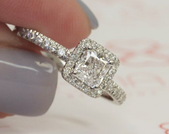 Natural Diamond Ring, Cushion Diamond Engagement Ring, Cushion Halo Diamond Ring, White Gold Custom Made Engagement Ring