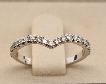 White Gold Chevron Diamond Ring, V Shape Diamond Wedding Band, Stackable Matching Band, , White Gold, V Shape Band